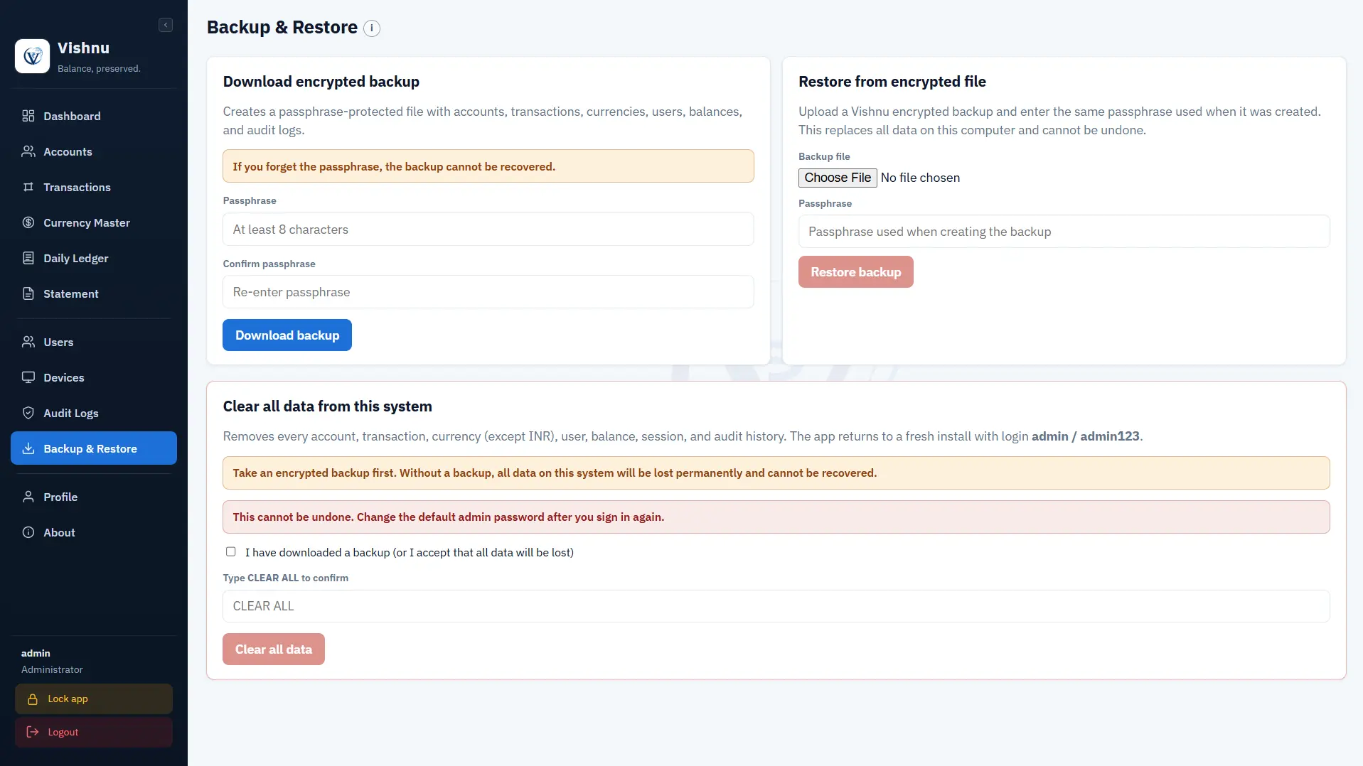 Vishnu Backup and Restore